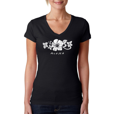 Women's Word Art V-Neck T-Shirt - ALOHA