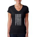Black Large Women's Word Art V-Neck T-Shirt - National Anthem Flag