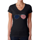 Black X-Small Americana Sunglasses - Women's Word Art V-Neck T-Shirt