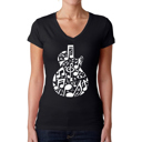 Black Small Music Notes Guitar - Women's Word Art V-Neck T-Shirt
