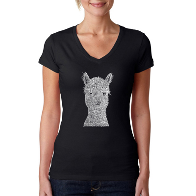 Women's Word Art V-Neck T-Shirt - Alpaca