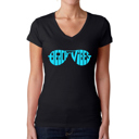 Black Large Beach Vibes - Women's Word Art V-Neck T-Shirt