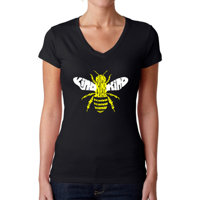 Women's Word Art V-Neck T-Shirt - Bee Kind
