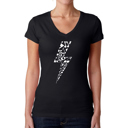 Black Small Women's Word Art V-Neck T-Shirt - Lightning Bolt