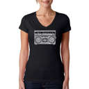 Black XXL Women's Word Art V-Neck T-Shirt - Greatest Rap Hits of The 1980's