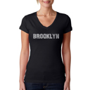 Black XXL Women's Word Art V-Neck T-Shirt - BROOKLYN NEIGHBORHOODS