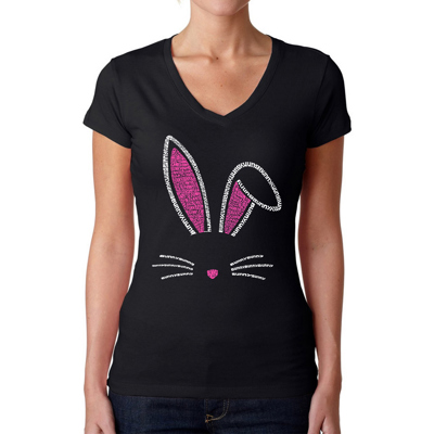 Women's Word Art V-Neck T-Shirt - Bunny Ears
