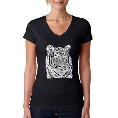 Women's Word Art V-Neck T-Shirt - Big Cats