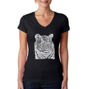  Women's Word Art V-Neck T-Shirt - Big Cats