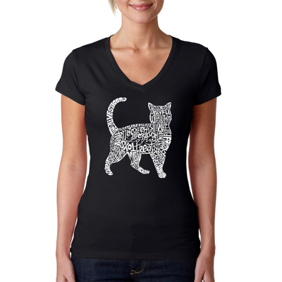 Women's Word Art V-Neck T-Shirt - Cat