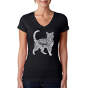 Black X-Small Women's Word Art V-Neck T-Shirt - Cat