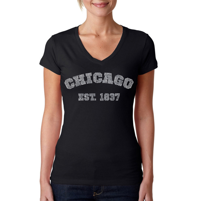 Women's Word Art V-Neck T-Shirt - Chicago 1837