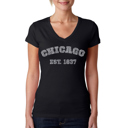 Black Medium Women's Word Art V-Neck T-Shirt - Chicago 1837