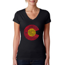 Black Large Women's Word Art V-Neck T-Shirt - Colorado