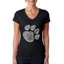 Black Small Women's Word Art V-Neck T-Shirt - Cat Paw