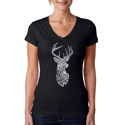 Women's Word Art V-Neck T-Shirt - Types of Deer
