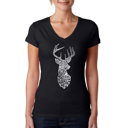 Black Medium Women's Word Art V-Neck T-Shirt - Types of Deer