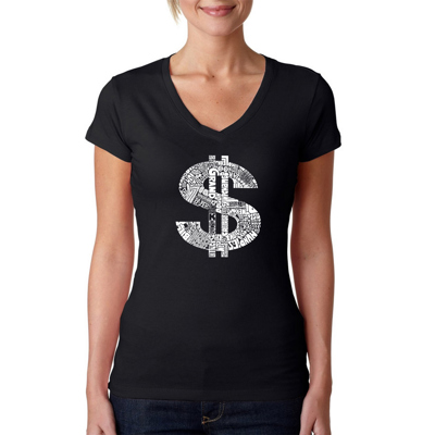 Women's Word Art V-Neck T-Shirt - Dollar Sign
