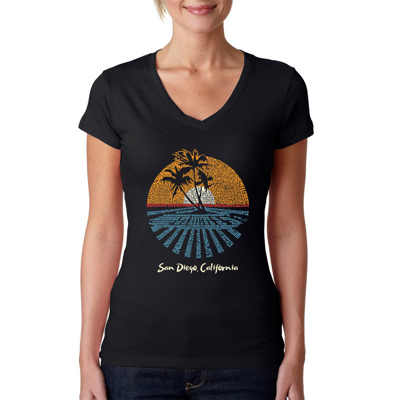 Women's Word Art V-Neck T-Shirt - Cities In San Diego