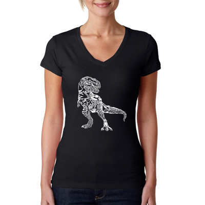 Women's Word Art V-Neck T-Shirt - Dino Pics