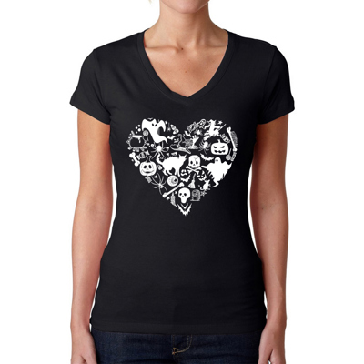 Halloween Heart - Women's Word Art V-Neck T-Shirt