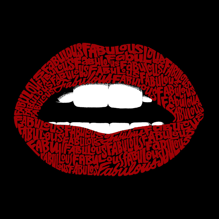 Women's Word Art V-Neck T-Shirt - Fabulous Lips