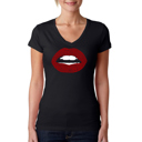 Black XXL Women's Word Art V-Neck T-Shirt - Fabulous Lips