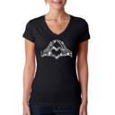 Black Small Women's Word Art V-Neck T-Shirt - Finger Heart