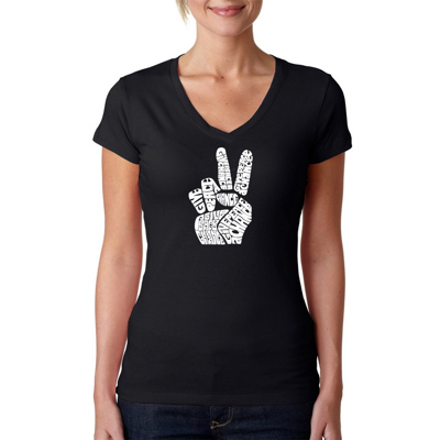 Women's Word Art V-Neck T-Shirt - PEACE FINGERS