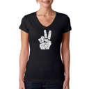 Black XXL Women's Word Art V-Neck T-Shirt - PEACE FINGERS