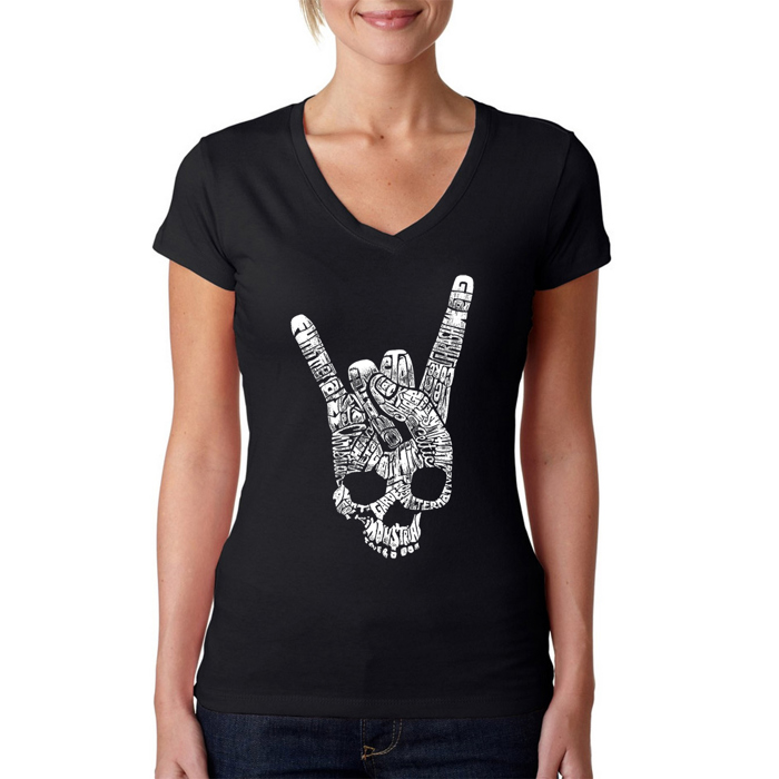 Women's Word Art V-Neck T-Shirt - Heavy Metal Genres