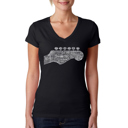 Black XXL Women's Word Art V-Neck T-Shirt - Guitar Head