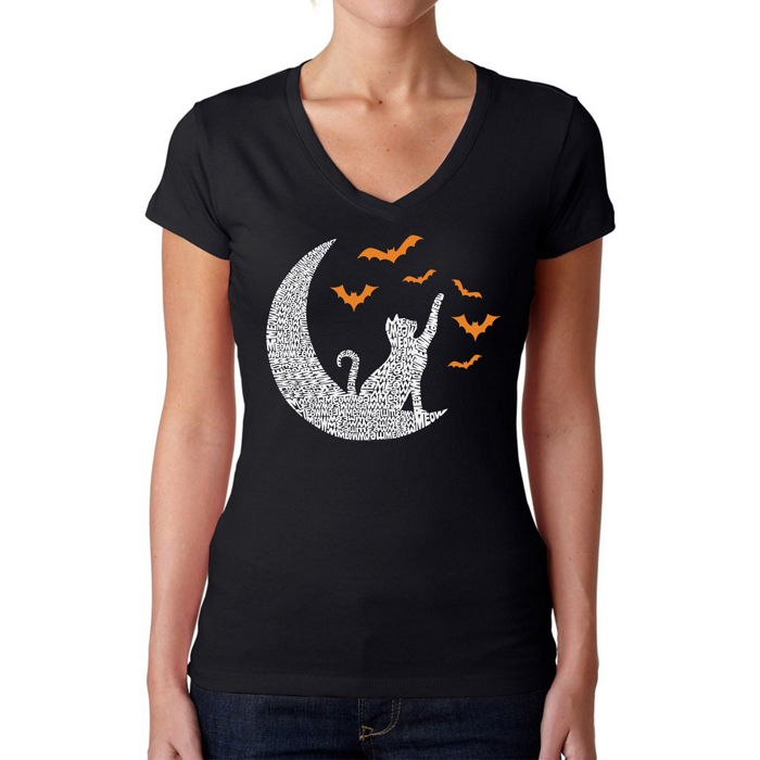 Lunar Bats - Women's Word Art V-Neck T-Shirt