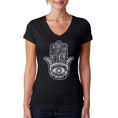 Women's Word Art V-Neck T-Shirt - Hamsa