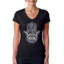 Black XL Women's Word Art V-Neck T-Shirt - Hamsa