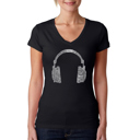 Black XXL Women's Word Art V-Neck T-Shirt - 63 DIFFERENT GENRES OF MUSIC