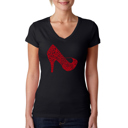 Black Large Women's Word Art V-Neck T-Shirt - High Heel