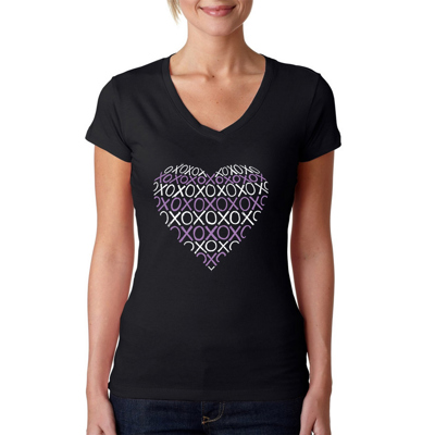 Women's Word Art V-Neck T-Shirt - XOXO Heart