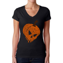 Black Medium Evil Pumpkin - Women's Word Art V-Neck T-Shirt