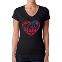 Black XL Women's Word Art V-Neck T-Shirt - July 4th Heart