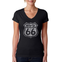 Black Medium Women's Word Art V-Neck T-Shirt - Get Your Kicks on Route 66