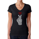 Black XL Women's Word Art V-Neck T-Shirt - K-Pop