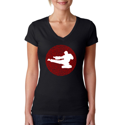 Women's Word Art V-Neck T-Shirt -Types of Martial Arts