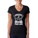 Black Small Women's Word Art V-Neck T-Shirt - Pug Life