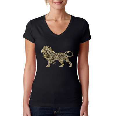 Women's Word Art V-Neck T-Shirt - Lion
