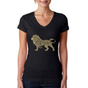 Black Medium Women's Word Art V-Neck T-Shirt - Lion
