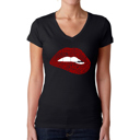 Black Large Brooklyn Lips - Women's Word Art V-Neck T-Shirt