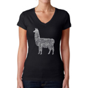 Black Large Women's Word Art V-Neck T-Shirt - Llama Mama