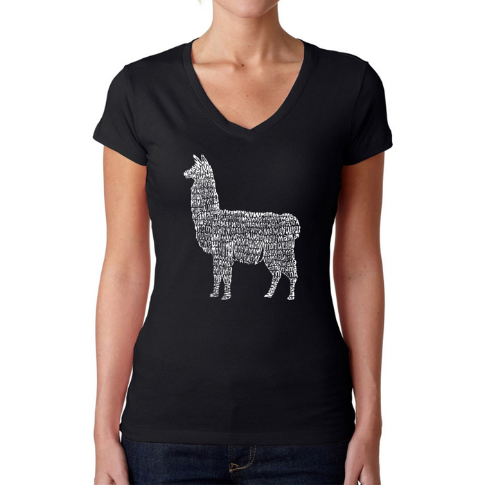 Women's Word Art V-Neck T-Shirt - Llama Mama