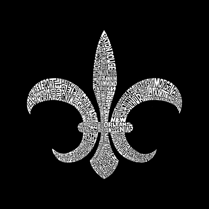 Women's Word Art V-Neck T-Shirt - FLEUR DE LIS - POPULAR LOUISIANA CITIES